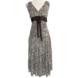 Connected Apparel Y2K Babydoll Dress Sz 16‎ Brown Drop Waist Bow Chiffon Overlay